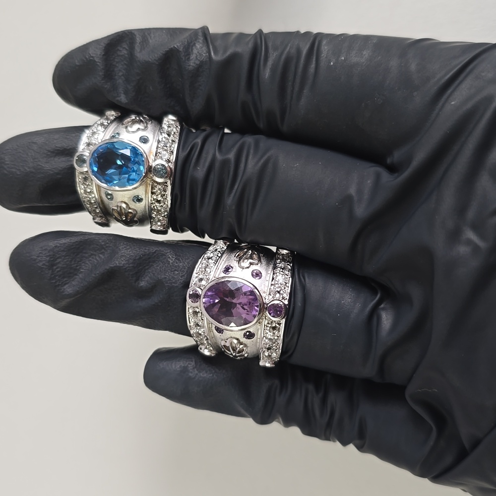 Choose Watch Video / Sterling Silver 925 Amethyst or Topaz Art Deco Ring